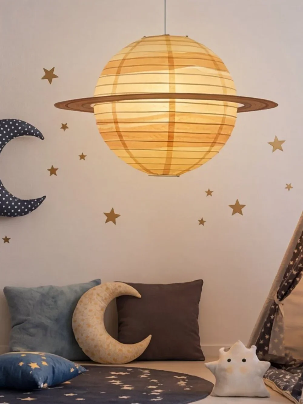 Blue Saturn Hanging Paper Lantern - Space Party Decoration